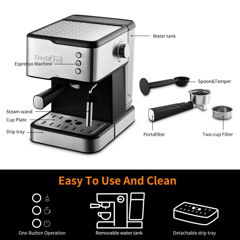 Farberware 1.5L 20 Bar Espresso Maker with Removable Water Tank, Silver and  Black, New Condition