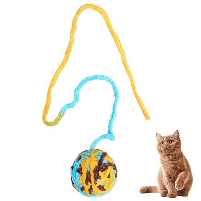 Cat Toy Ball Wool Interactive Funny Cat Pom Pom Toy Kitten Play Ball with Bell