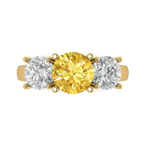 Clara Pucci 14K Yellow Gold 3ct Yellow Three-Stone Ring for Women