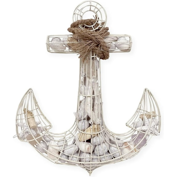 Anchor Wire Seashells & Driftwood Coastal Summer Beach Wall Décor (White)