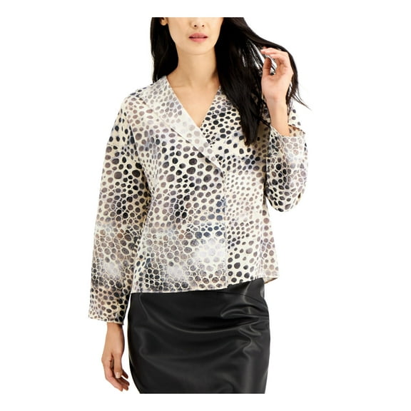 ALFANI Womens Beige Polka Dot Long Sleeve V Neck Wear To Work Blouse XL