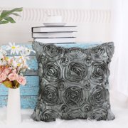PiccoCasa 3D Satin Rose Throw Pillowcase 16x16 Decorative Throw Pillow Cover, Grey