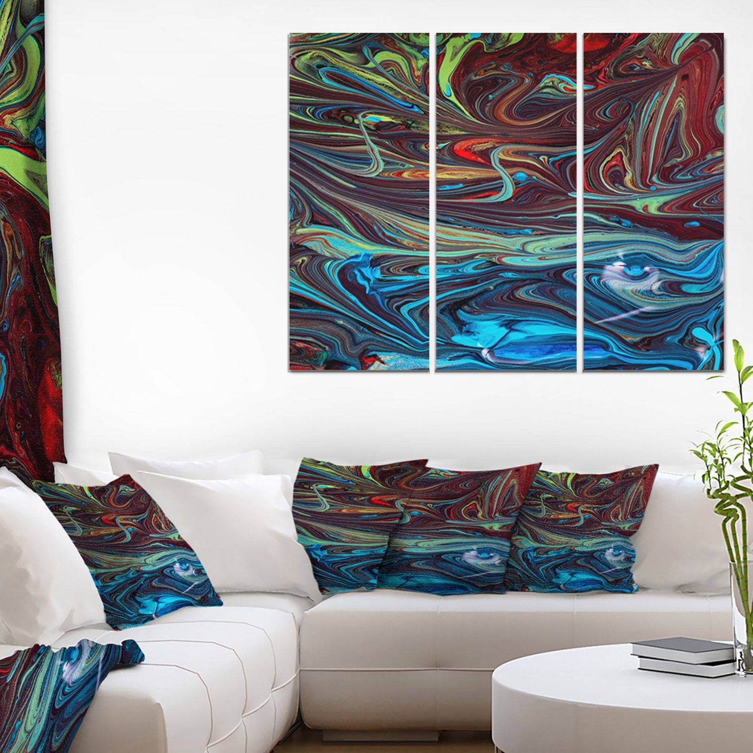 Design Art Red Blue Acrylic Paint  Canvas Print