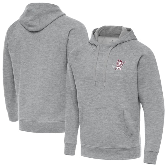 Men's Antigua Heather Gray Mississippi State Bulldogs Victory Swinging Bully Pullover Hoodie