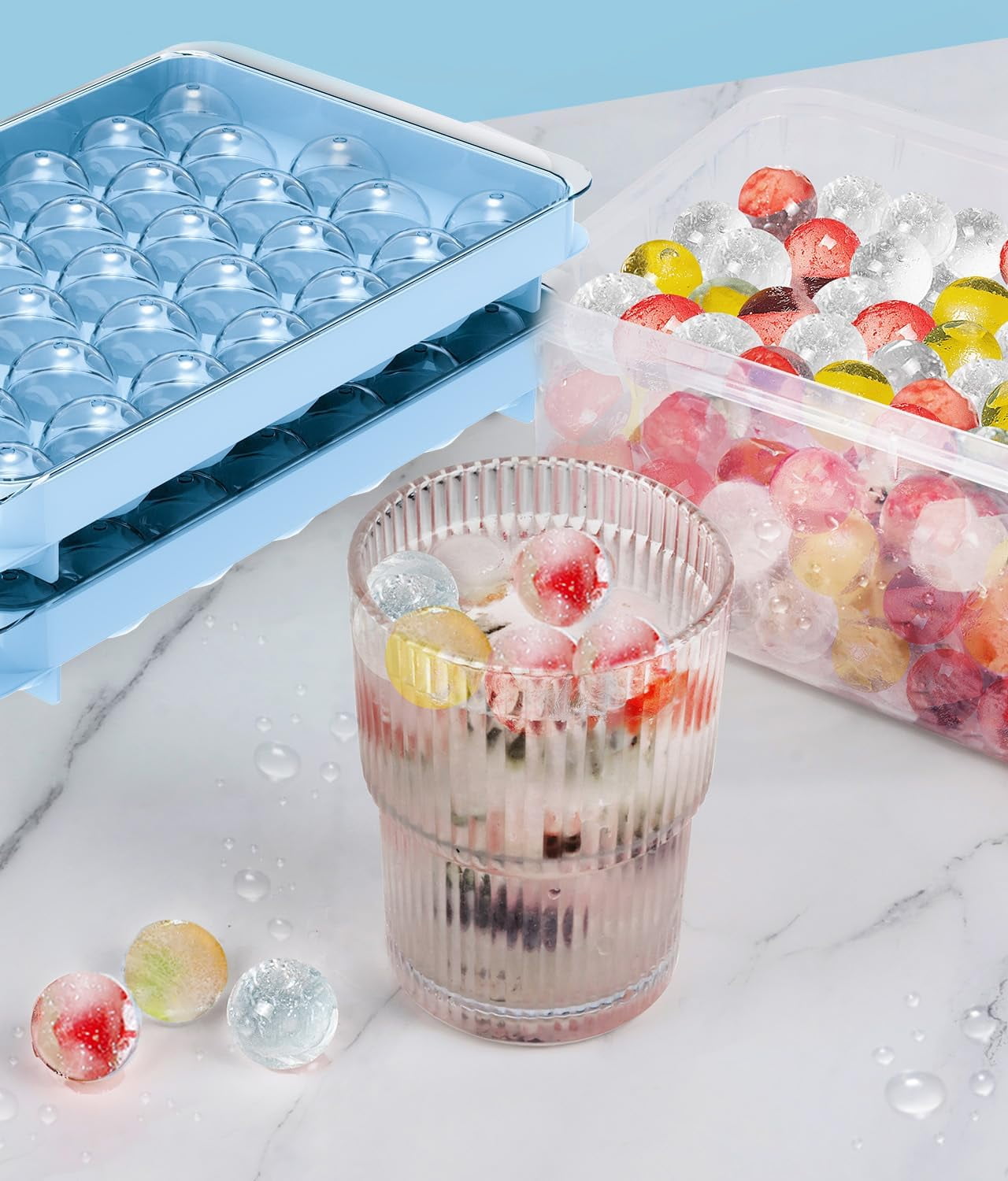 Ice Cube Tray with Lid and Bin,Ice Tray,62 Round Ice Trays for Freezer, BPA-Free Plastic Ice Cube Molds, Easy Release Ice Ball Maker, Stackable Ice Molds for Cocktails, Whiskey, Coffee