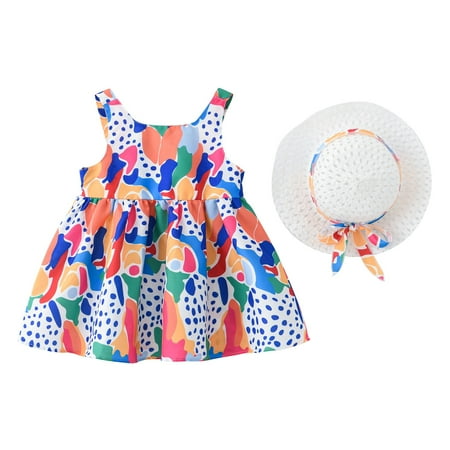 

XIEULQP Baby Girl Clothes Toddler Girls Baby Toddler Summer Cute Printed Bow Sleeveless Poncho Dresses Summer Dress Summer Dress Blue