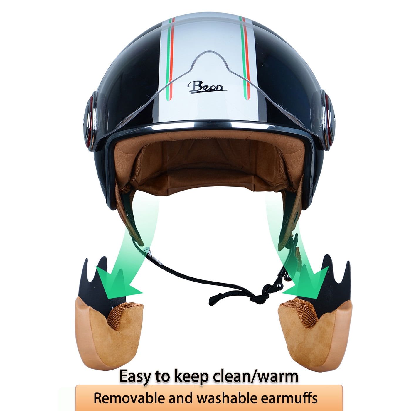 BEON Half Face Retro Vintage Motorcycle Helmet with Anti-Scratch Visor for Adults Moped Vespa, DOT & ECE Approved