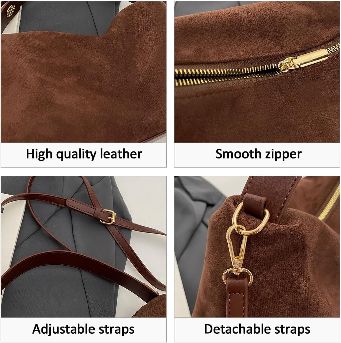 Suede Purses for Women Fashion Slouchy Shoulder Bag Retro Crescent Satchel Hobo Handbags for 2024