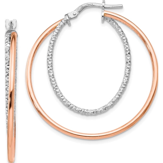 Sterling Silver Rose-tone D/C Hoop Earrings (36x38)