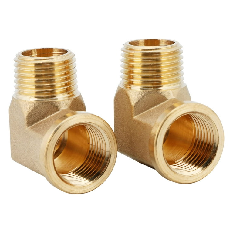 U.S. Solid 2pcs Brass Pipe Fittings 90 Degree Barstock Street Elbows, 1/2in  NPT(M) to 1/2in NPT(F) 