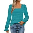 thumbnail image 1 of Bowake T-Shirts à Manches Longues pour Femmes Automne 2024 Décontracté Tendance Rayé Col Carré Tunique pour Sortir, 1 of 6