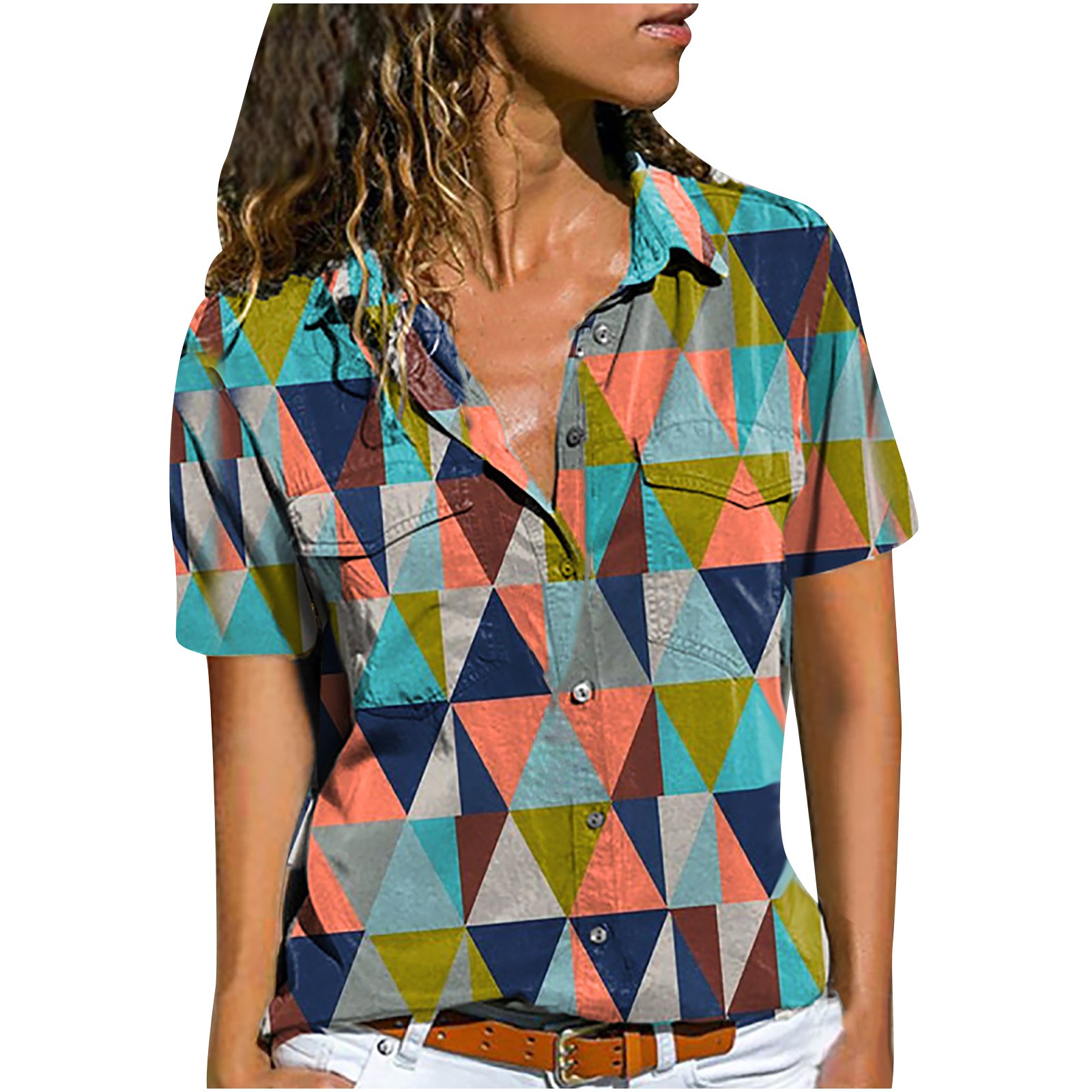 CYMMPU Summer Button Down Shirts for Women Casual Short Sleeve T Shirts