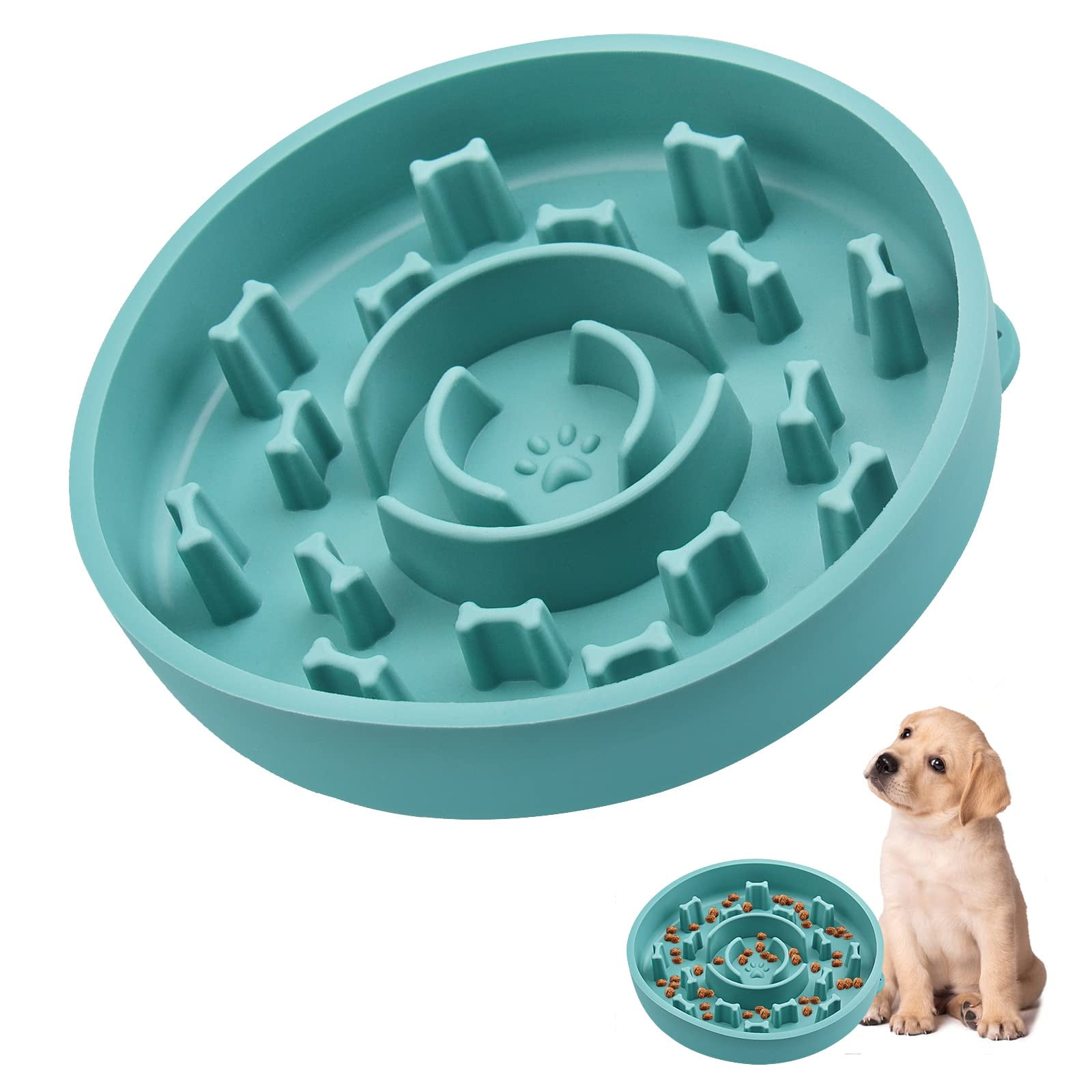 Slow Feeder Dog Bowl with Suction Cup, CIICII 6.29 * 6.29 Inch Slow