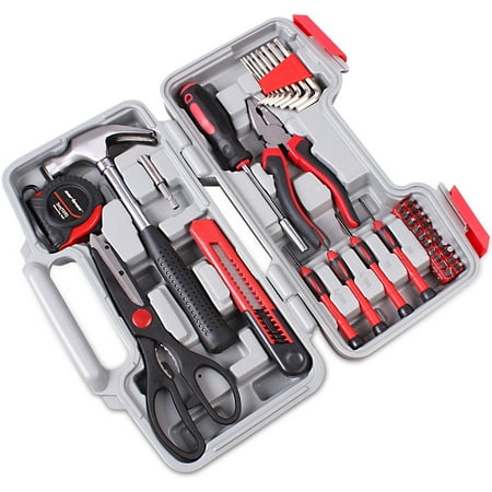 Cartman Red 39-Piece Cutting Plier Tool Set - General Household Hand Tool Kit with Plastic Toolbox Storage Case