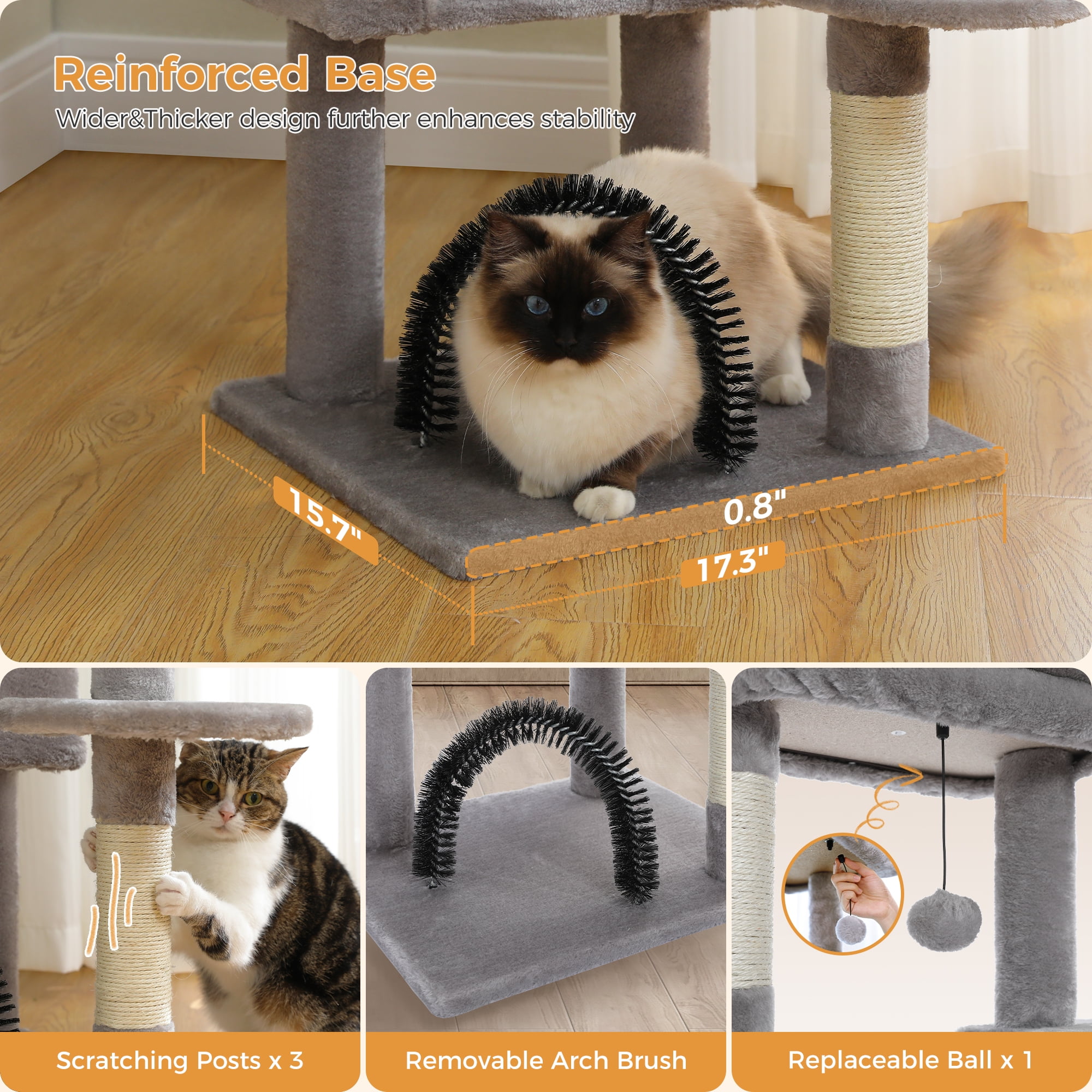 PAWZ Road 42" Cat Tree Condo With Large Perch Scratching Posts for Indoor Cats,Light Gray