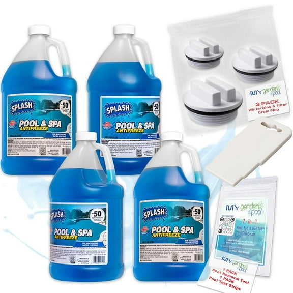 Splash Pool & Spa Antifreeze with My Garden Pool Test Kit - Ultimate Winter Protection Solution! - 4 Pack