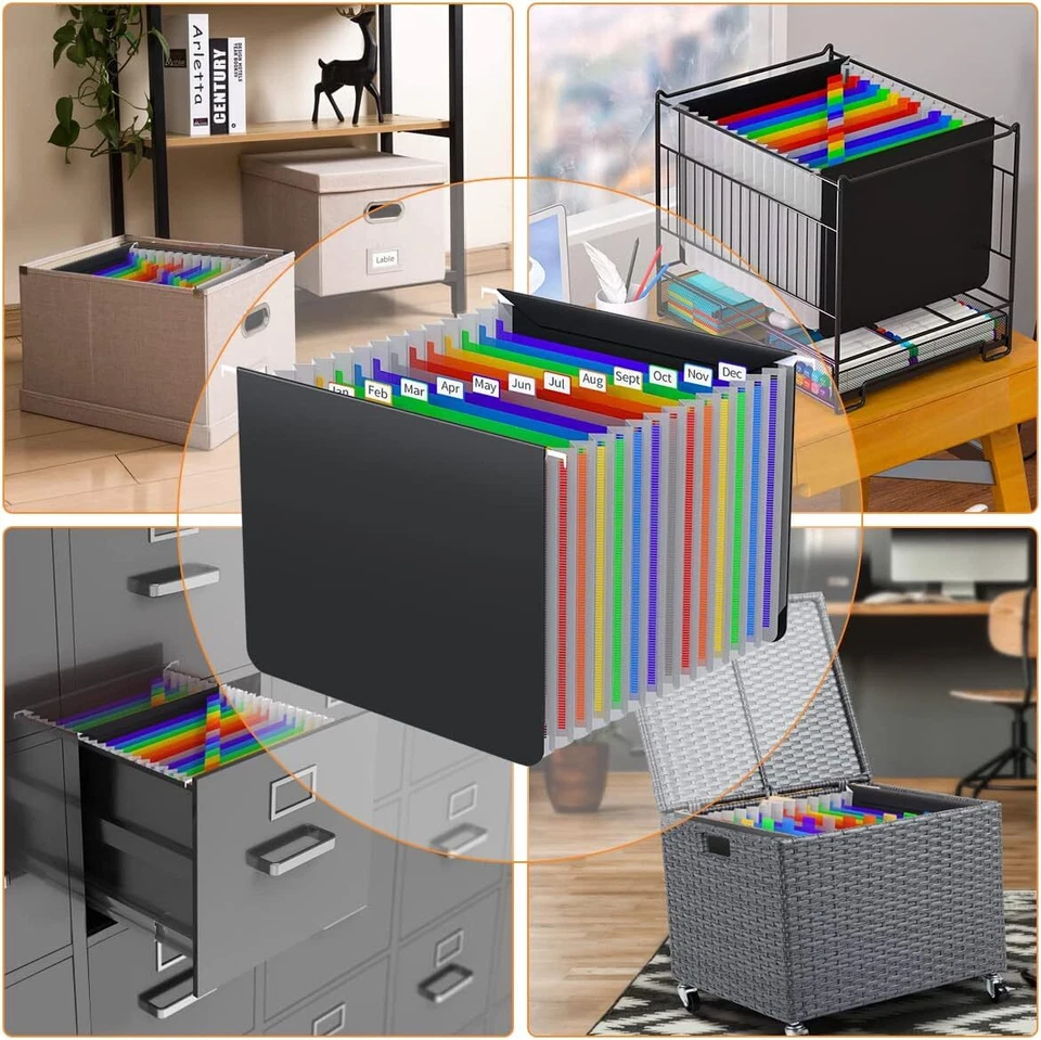 Expandable Hanging File Folder – 13-Pocket Plastic Organizer With Tabs, Letter S