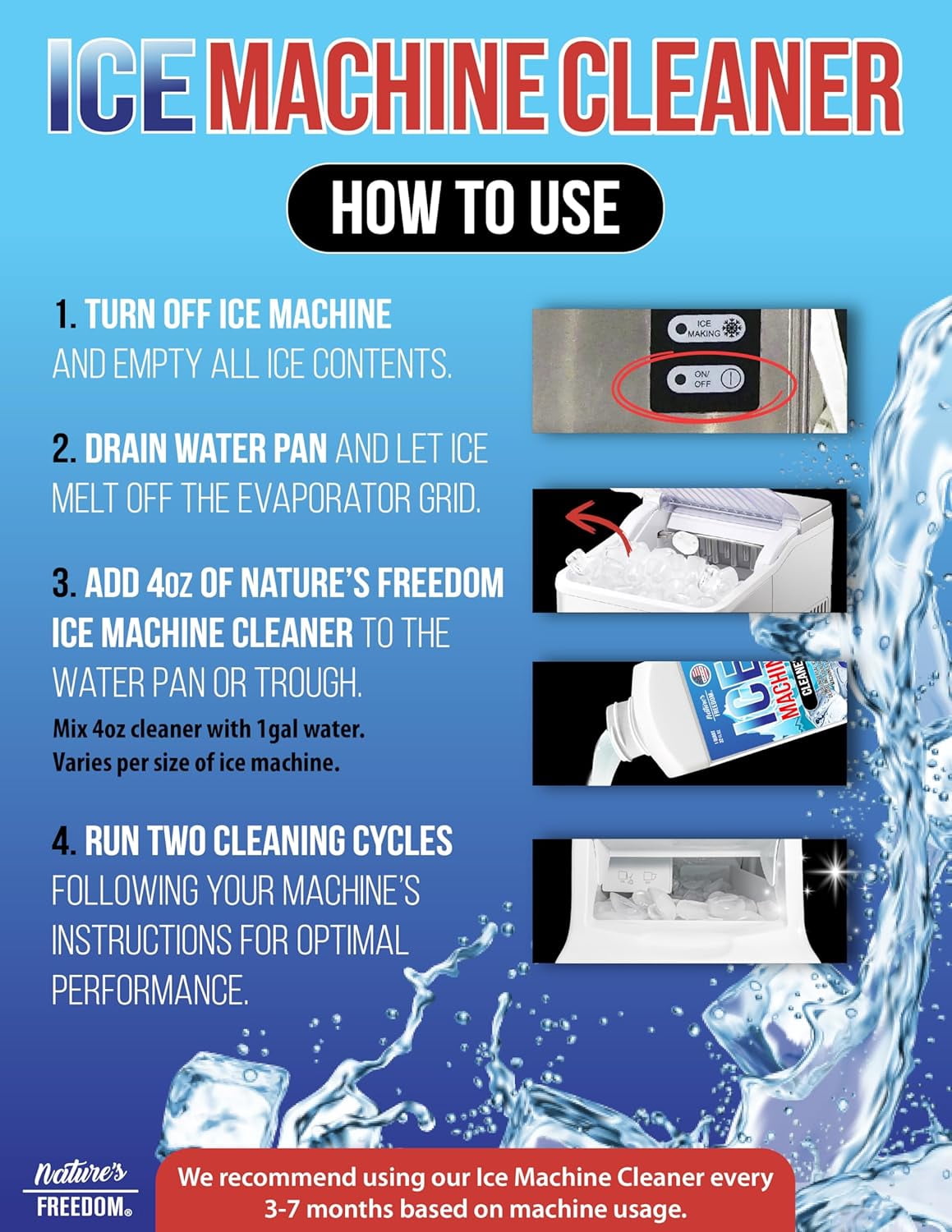 Nature's Freedom Ice Machine Cleaner, 1 Gallon, Nickel-Safe Descaler for Commercial and Residential Ice Makers, 32 Uses