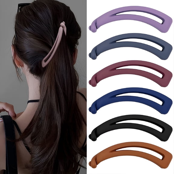 VANIDO 4PCS Banana Vertical Hair Barrettes Large Hair Clips for Women Thick Hair Automatic Clasp Clamp Pins Nonslip Grip Ponytail Holders, Stylish Hair Accessories