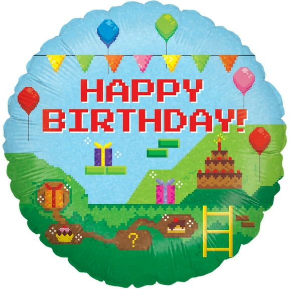 18" Packaged Happy Birthday Pixel Holographic Foil Balloon