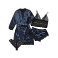thumbnail image 1 of Faithtur Femmes 4 Pièce Pyjama Set V Cou Cami Tops Dentelle Garniture Shorts Robe Ceinturée Dentelle String Vêtements de Nuit Ensembles, 1 of 5
