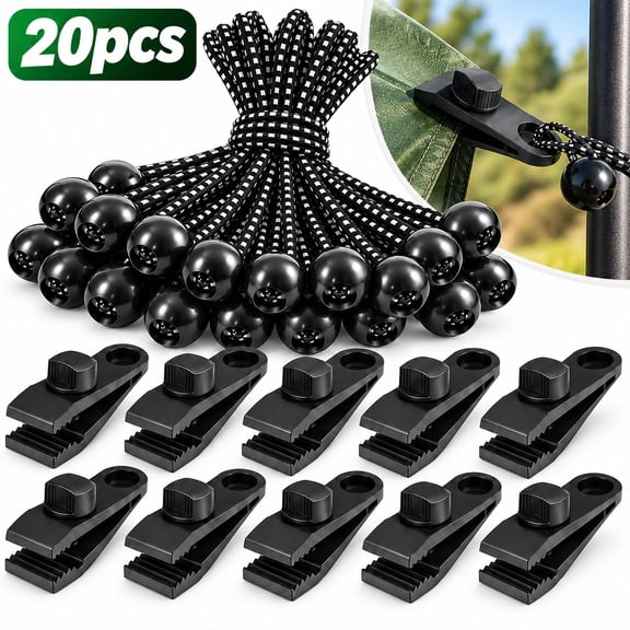 20 Pack Heavy Duty Tarp Clips , Lock Grip Clamps for Tarps, Covers & Shelters, Shark Tooth Tent Fasteners, Secure Pool/Awning/Car Cover Bungee Cords, Universal Outdoor Camping Accessories (Black)