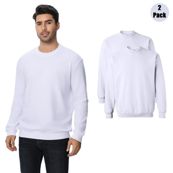 Zfeel Men's Crewneck Sweatshirt, Durable Long Sleeve White Color Bulk Pullover Fleece, 2-Pack, S