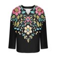 thumbnail image 6 of JTZGDY Plus Size Women's Boho Floral Print Tops Fall Casual Rolled-up Long Sleeve V Neck Tshirts Blouse Loose Fit Beach Vacation Outfits Black#03 M, 6 of 6