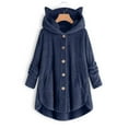 thumbnail image 2 of jsaierl Womens Button Plush Tops Fleece Fuzzy Cat Ear Hooded Loose Cardigan Sweatshirt Solid Color Coat Jacket, 2 of 5