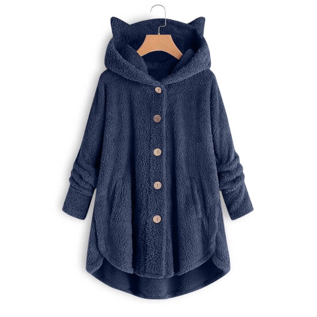 Puntoco Mujer Botón Felpa Tops Con Capucha Cárdigan Suelto Color Sólido Abrigo Chaqueta Liquidación Puntoco Puntoco-4371