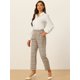 thumbnail image 2 of Pantalones de tobillo de trabajo de oficina Allegra K a cuadros de mujer Caqui XS, 2 of 5
