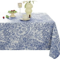 Vinyl PVC Rectangle Table Cloth,Water Proof Paisley Plastic Tablecloths with Flannel Backing,Oil Proof Heavy Duty Vintage Rustic Table Cover for Outdoor Picnic Camping 60x84 Inch,Blue