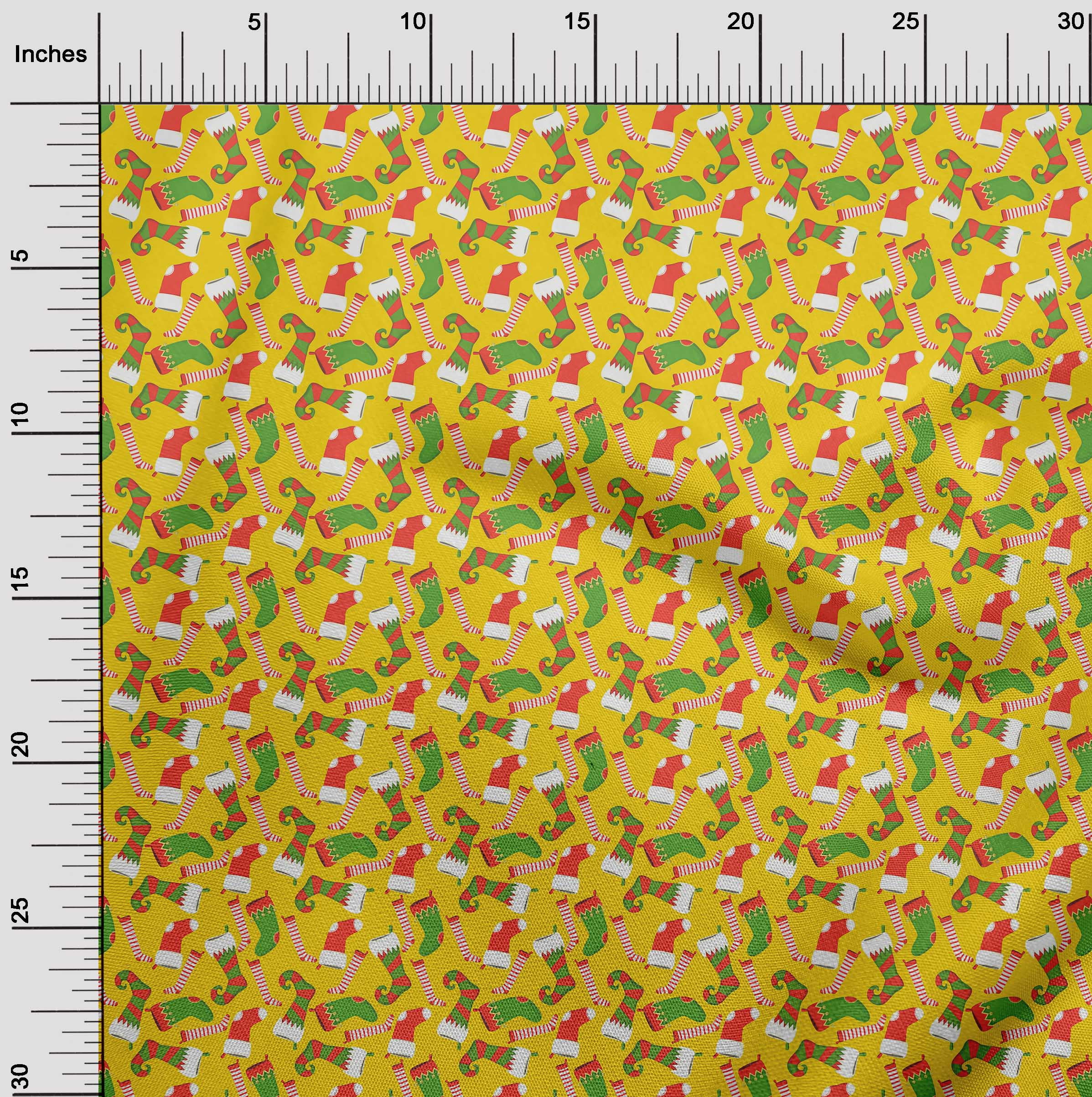 oneOone Cotton Jersey Yellow Fabric Merry Christmas Sewing Material Print Fabric By The Yard 58 Inch Wide