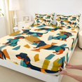 thumbnail image 5 of Manfei Kawaii Dalmatian Queen Sheets, Tribal Dachshund Dog Queen Sheet Sets, Teal Orange, 4pcs, 1 Flat Sheet, 1 Fitted Sheet and 2 Pillowcases, 5 of 6