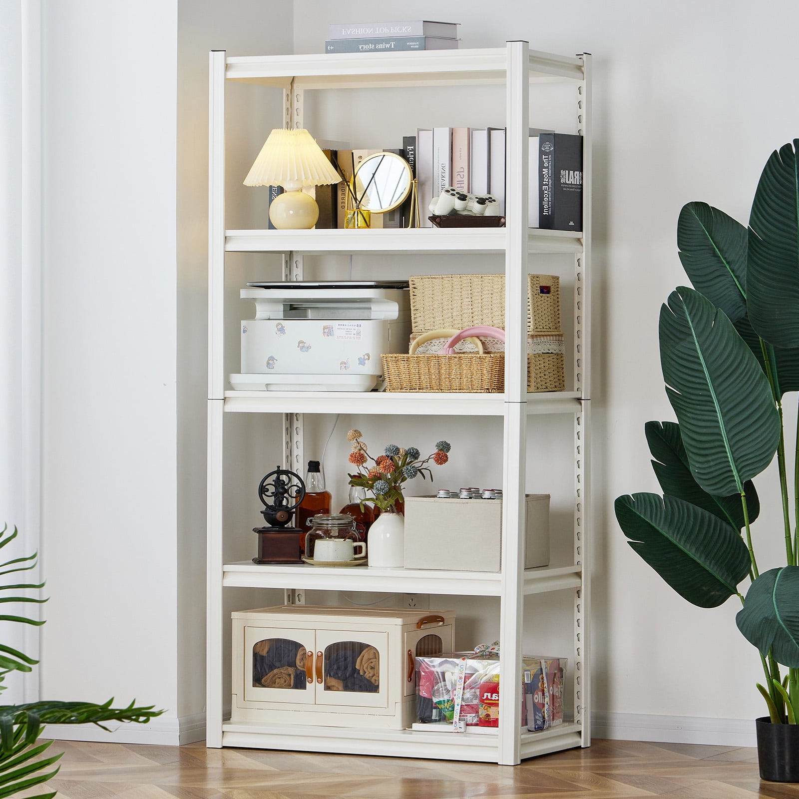 REIBII 72"H Storage Shelves Unit for Garage Heavy Duty 5 Tier Metal Shelving,White