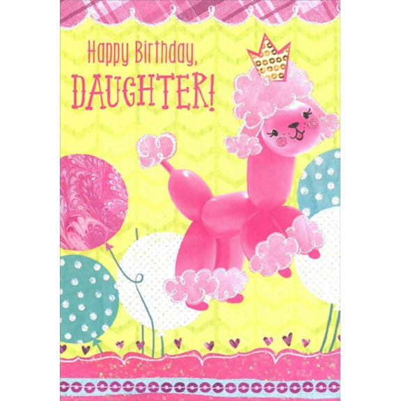 Designer Greetings Pink Balloon Animal Poodle Juvenile Birthday Card for Daughter with Puzzle and Stickers