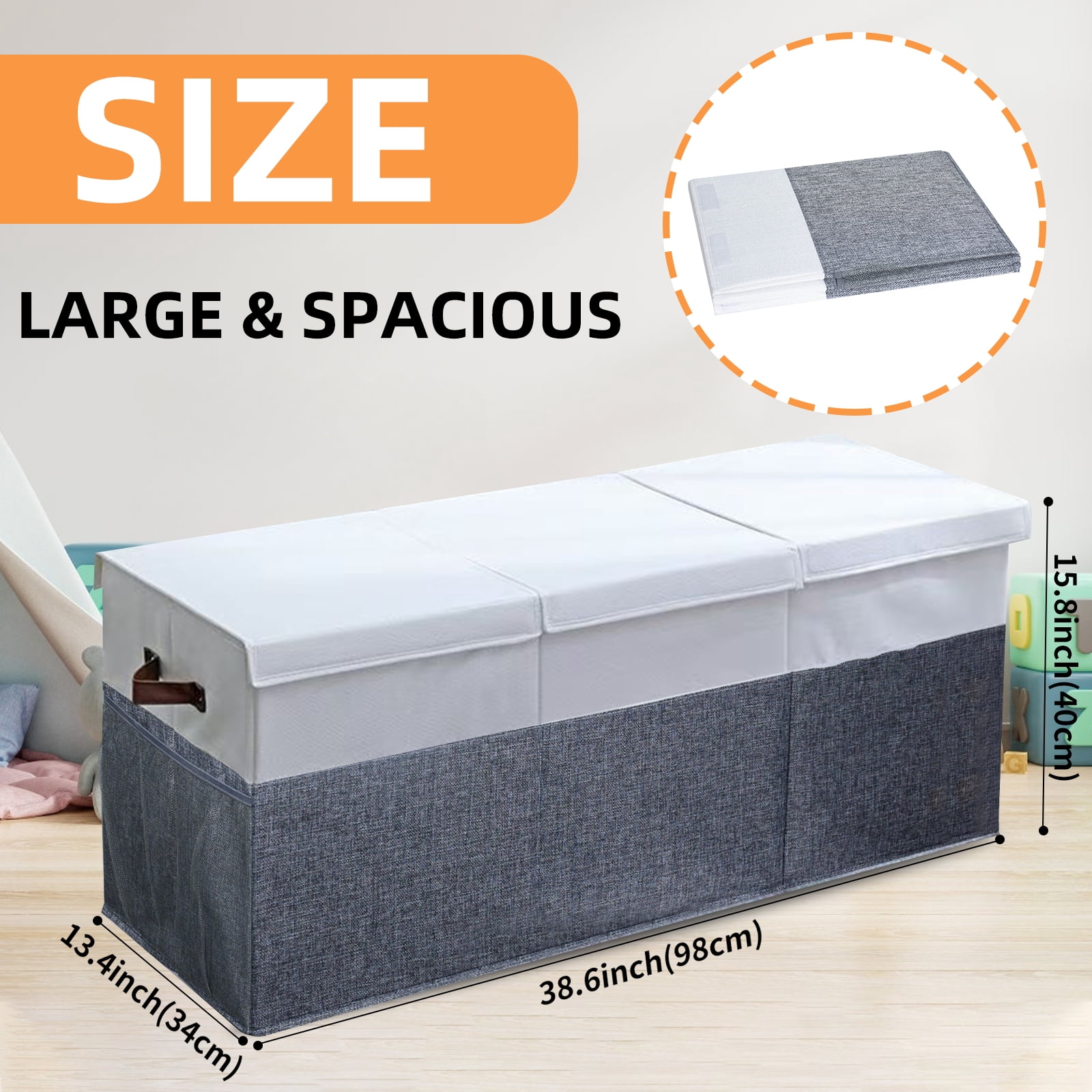 DQQKMM  Toy Boxes for Kids, 150L  Large Collapsible Storage Bins for Toys,Toy Chests & Organizers，Gray