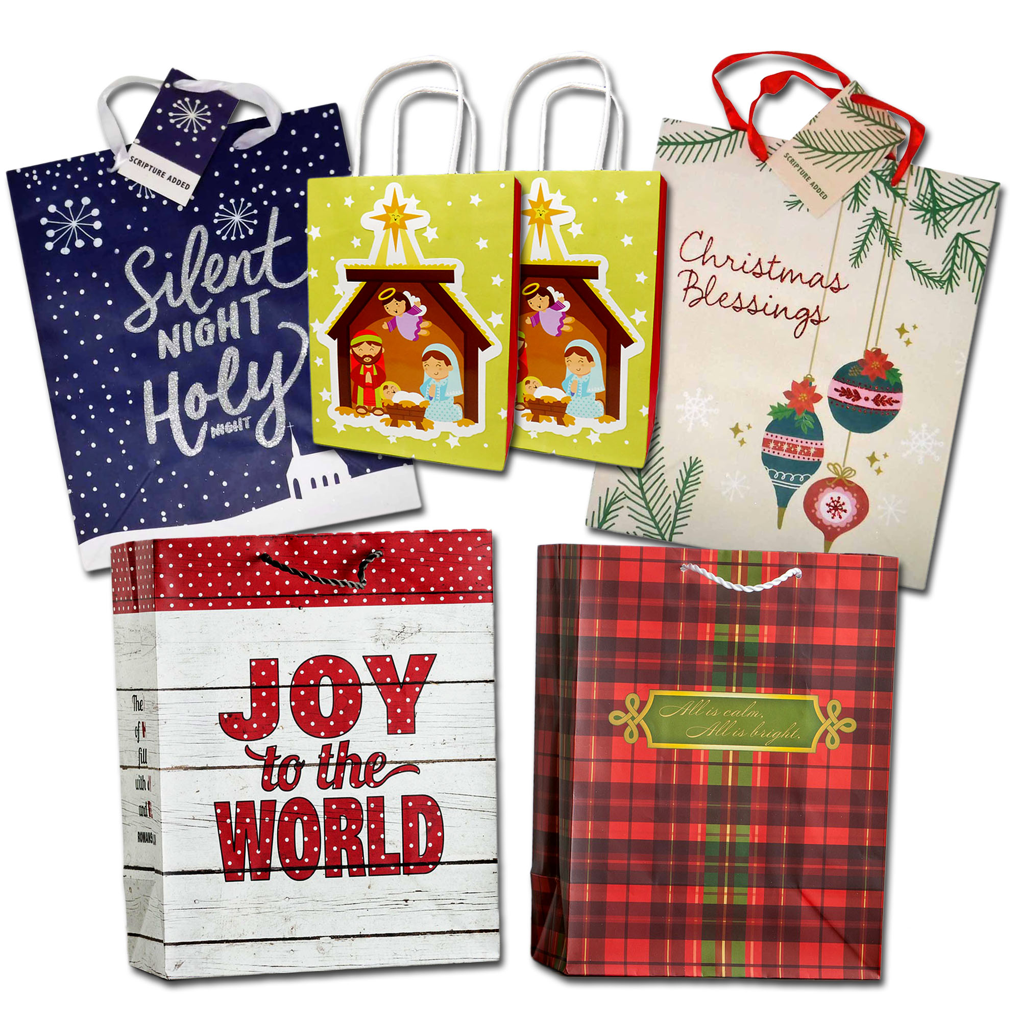 Christmas Religious Gift Wrap Bags Bundle of 6 Assorted in 2 Sizes