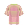 thumbnail image 2 of Chiclily Summer T-shirts for Women Striped Short Sleeve Tunic Tops Color Block Blouses, Pink Green Stripe XL, 2 of 3