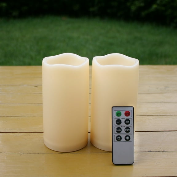 Outdoor Flameless LED Waterproof Pillar Candle with Remote Timer Battery Operated Indoor Plastic Flickering Decorative Candle Lights for Home Garden Wedding Birthday Party Décor Gift Choice 2-Pack