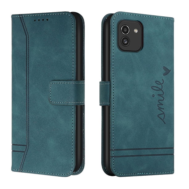 Funda con tapa estilo vintage para Samsung A03 164, ranura para múltiples tarjetas, protección total, estilo retro, material PU+TPU