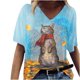 thumbnail image 2 of Pntutb moda mujer cuello en V manga corta gato pintura estampado Casual top blusa camiseta Pntutb Pntutb-8658, 2 of 9