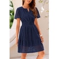 thumbnail image 5 of Wrongduck Women's Hollow Out Lace Dress 2026 Summer V Neck Mini Dress Short Sleeve A Line Vacation Party Outfit, 5 of 16