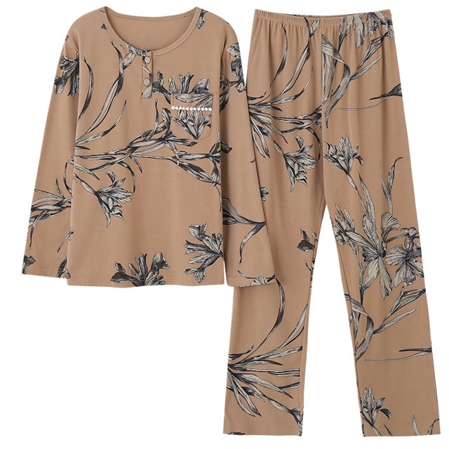 REDHOTYPE Mode Fantaisie Floral Pyjama Femmes Printemps Automne Maman Manches Longues Coton Col Rond Femmes Automne Grande Taille Homewear Costume