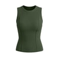 thumbnail image 4 of ClodeEU Women's Ribbed Crewneck Athletic Tank Top,Solid Color Casual Slim Fit Pullover Vest Army Green,Womens Plus XXL, 4 of 7