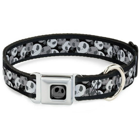 Disney Pet Collar, Dog Collar Metal Seatbelt Buckle, Nightmare Before Christmas Jack Expression Stack Black Grays, 9.5 to 13 Inches 1.0 Inch Wide