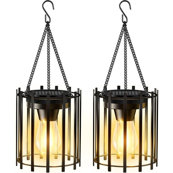 Solar Lanterns Outdoor Waterproof, 14.56" Upgraded Bright Hanging Solar Lights Outdoor Lanterns Decorative, Auto ON/Off Metal Hanging Lantern Lights for Pathway Yard Patio Garden Decor 2 Pack