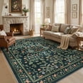 thumbnail image 2 of MICGEEK 8'x10' Floral Washable Rugs 8x10, Non-Slip Soft 8x10 Rugs for Living Room Bedroom, Ultra-Thin Stain Resistant Boho Accent Carpet for Dining Room Office,Dark Green, 2 of 10