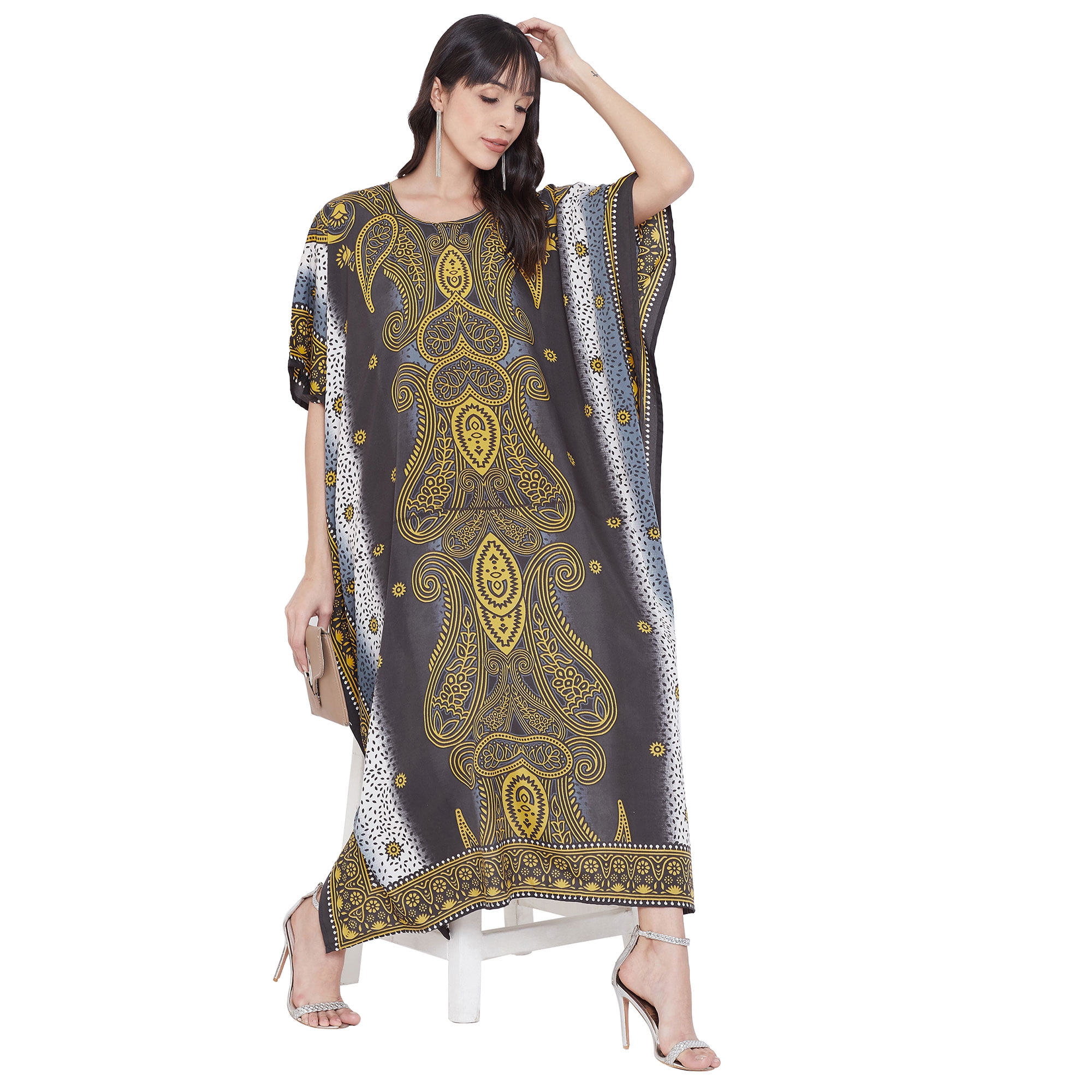Women Hippie Boho Caftan Kimono Sleeve Kaftan Printed Summer Wear Maxi Dress