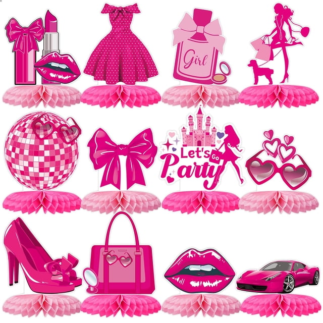 Decoraciones de fiesta Tarklanda Pink Girls para cumpleaños, paquete de 12